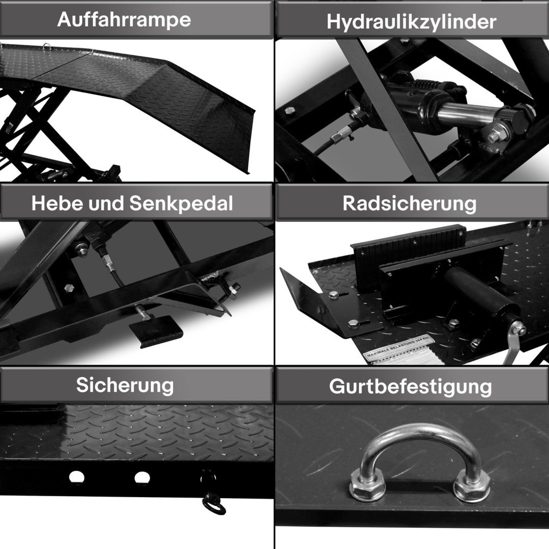 Hydraulický nůžkový zvedák na motocykly 360 kg - černý M19724